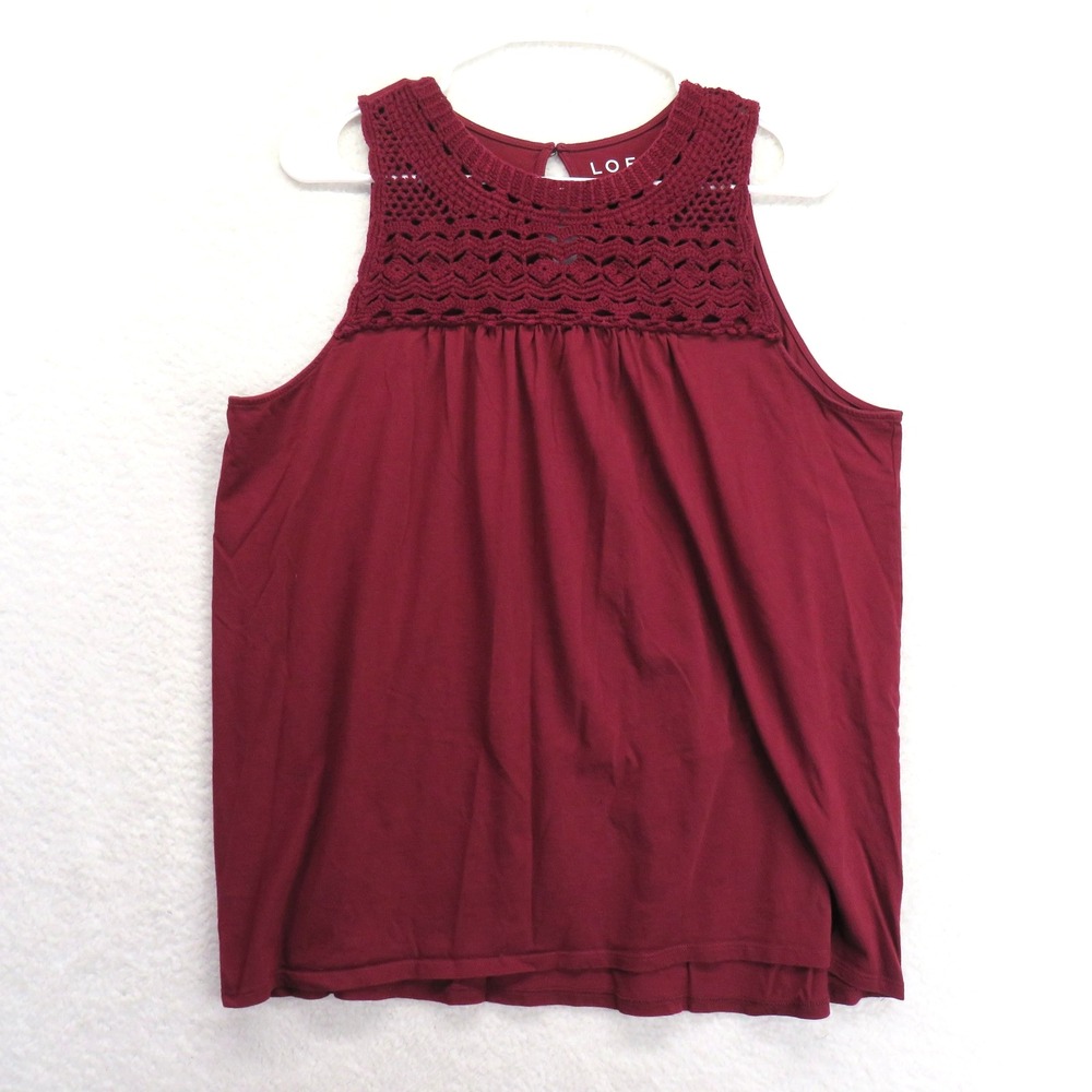 LOFT Burgundy Crochet Yoke Tank Top